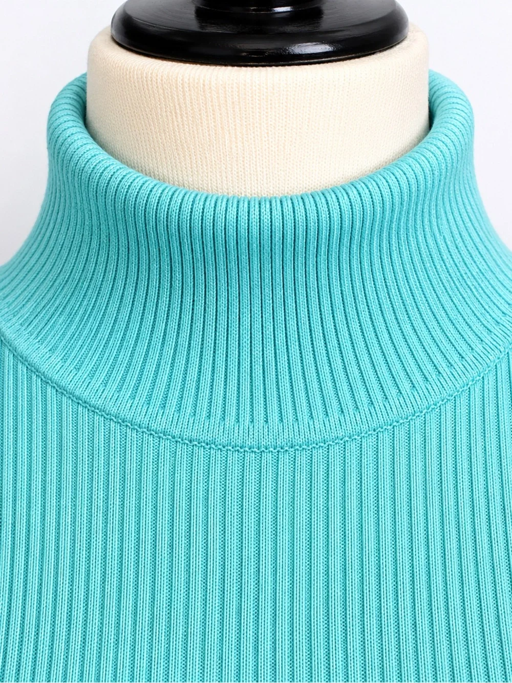 Vintage Y2K Dana Buchman Aqua Blue Ribbed Sleeveless Turtleneck Top L - Picture 2 of 7